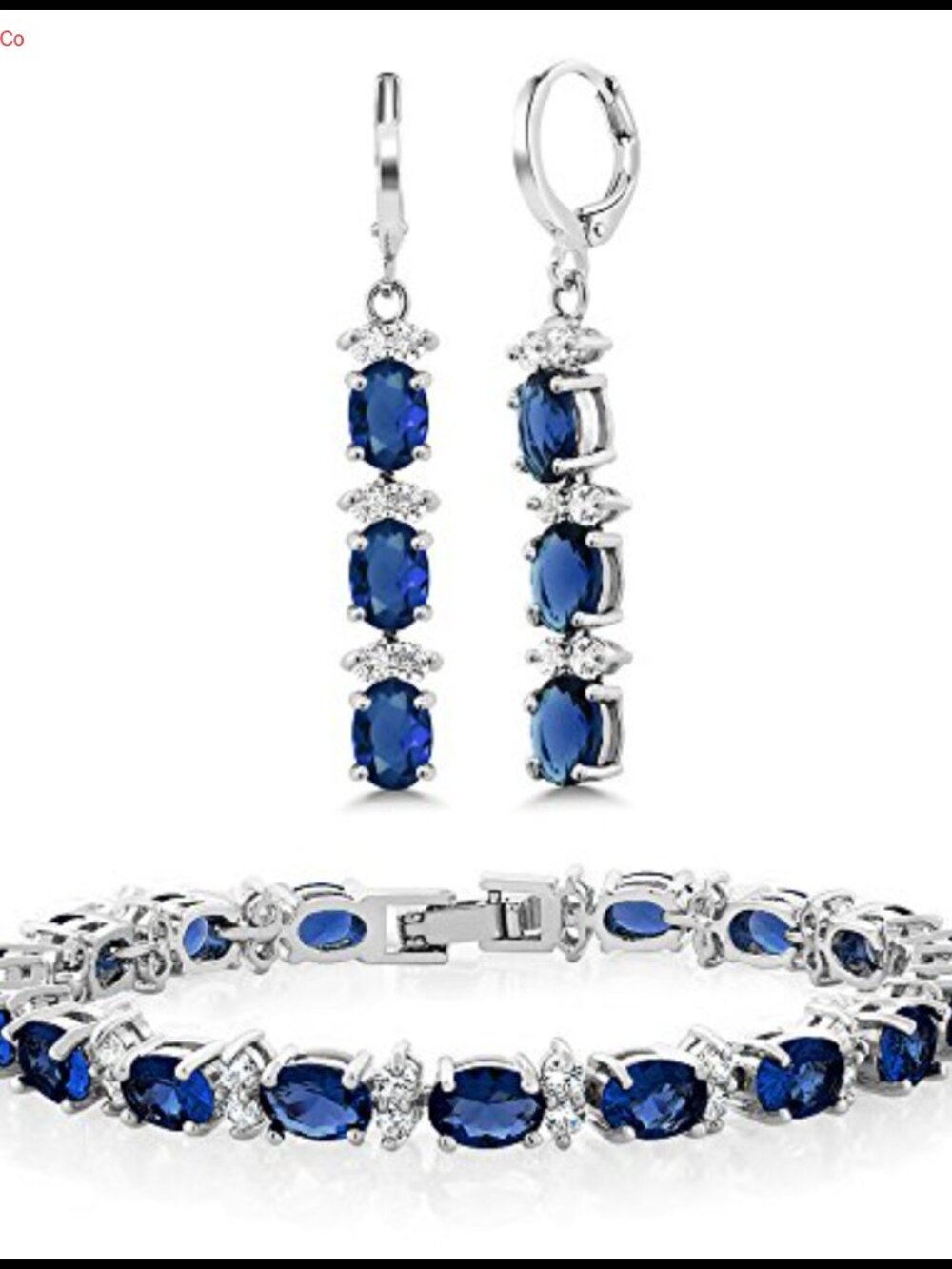 CZ Tennis Bracelet & Dangle Earrings Set Polished Finish 7 Inch